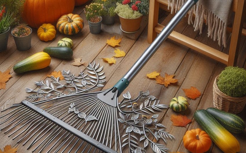 Adjustable Metal Leaf Rake with Long Handle - Expandable Head for Gardening & Lawn Care