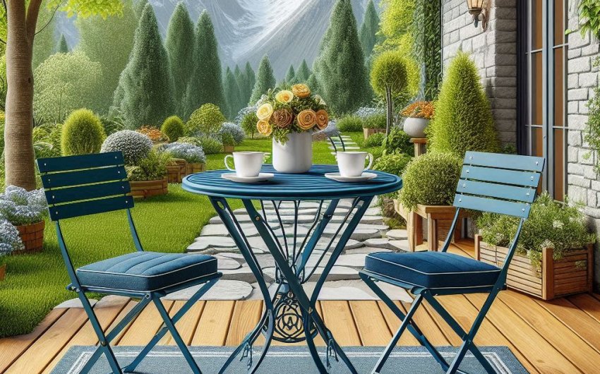 Alpine Corporation 3-Piece Indoor/Outdoor Bistro Set - Folding Table and Chairs in Blue