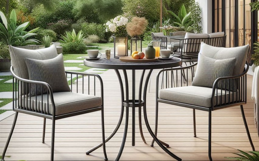 Patio Bistro Set - 36" Table & 2 Chairs w/ Metal Frame & Textilene Fabric