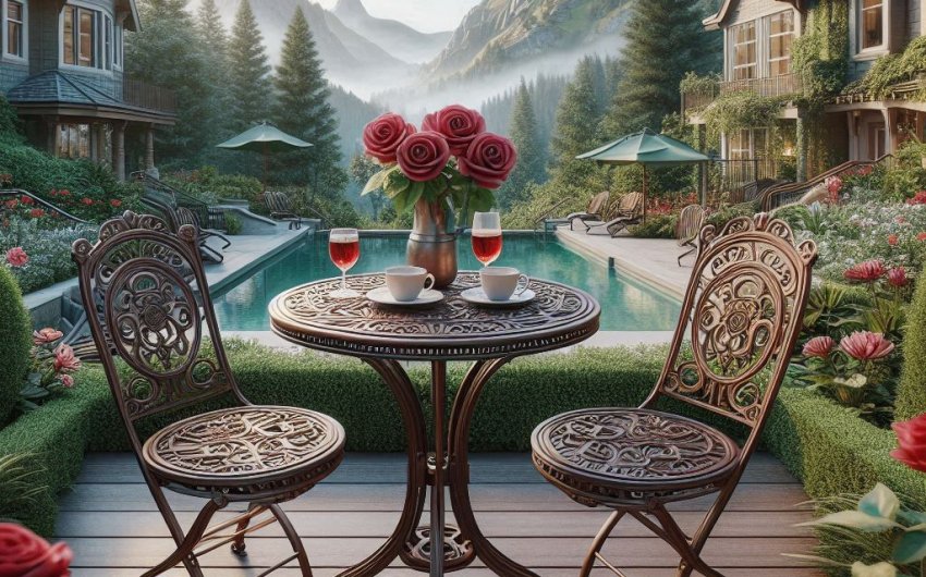 Oakland Living 3-Piece Rose Bistro Set - 23.5-Inch Cast Aluminum Top Table