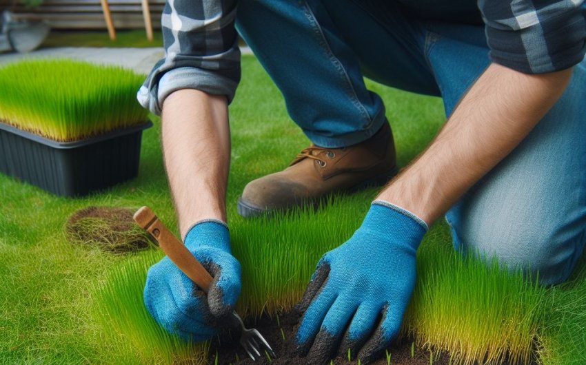 How do I repair patches in my lawn?