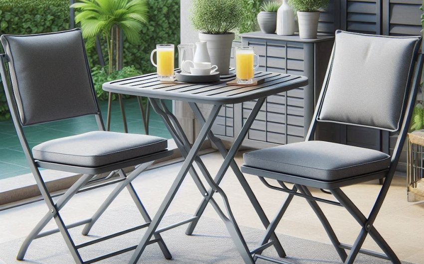 Patio Bistro Set (3 Pieces, Grey) - Folding Outdoor Furniture with Anti-Skid Pads
