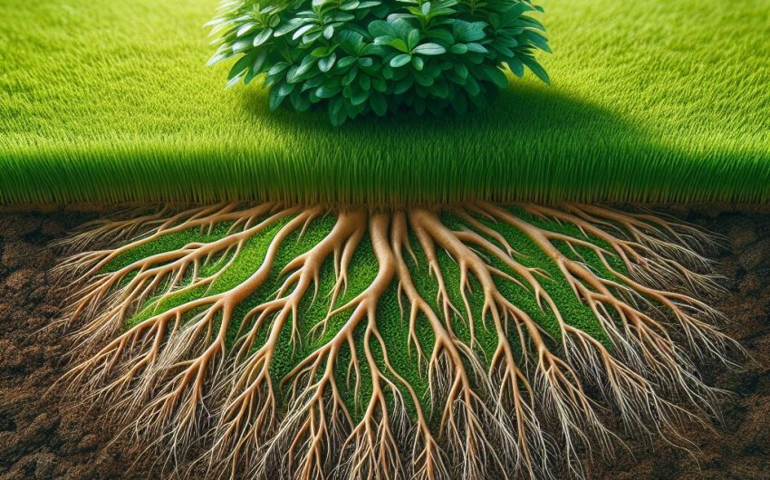 How can I promote healthy root growth in my lawn?