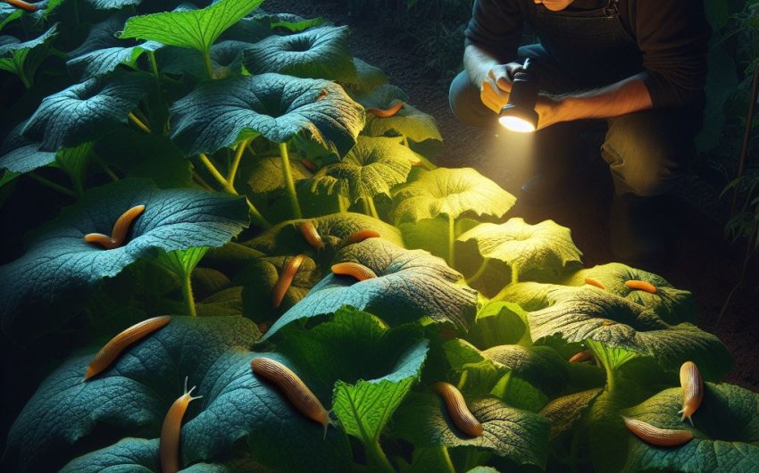 What time of day are slugs most active in cucumber gardens?