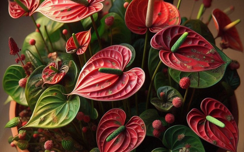 What is causing my Anthurium flowers to turn green?