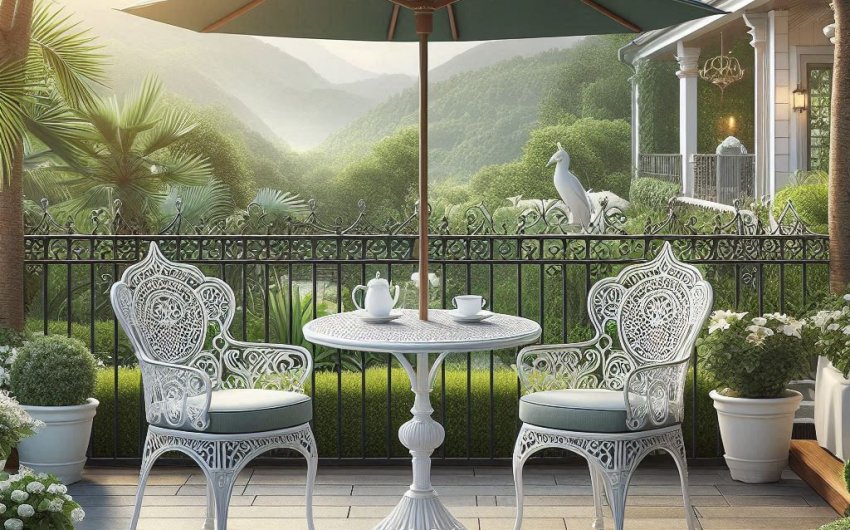 C/G 3-Piece Bistro Set Outdoor Cast Aluminum Patio Set with Armrests