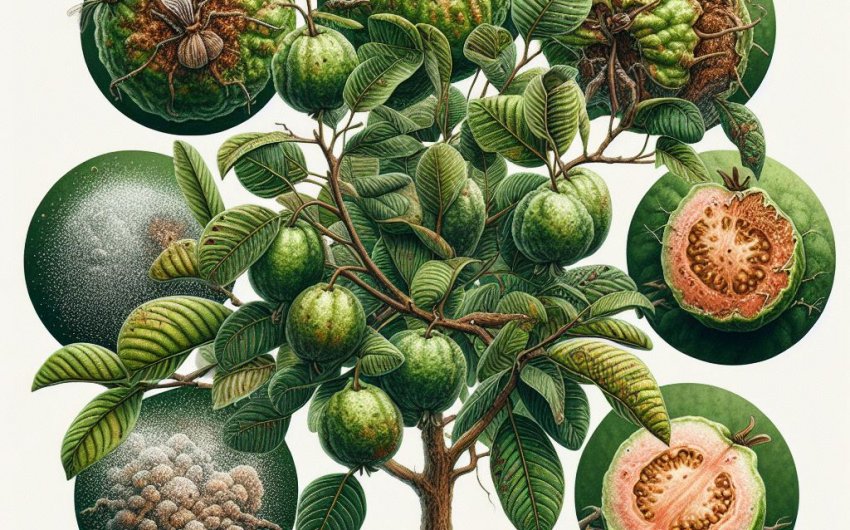 What are the common pests and diseases affecting guava trees?