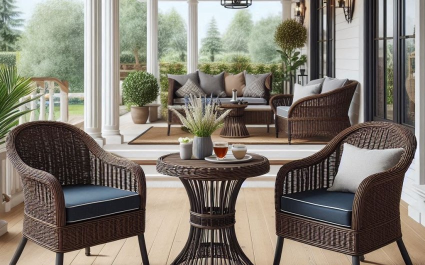 Nestl Wicker Outdoor Furniture Set - 3-Piece Patio Bistro Set (Brown/Navy)