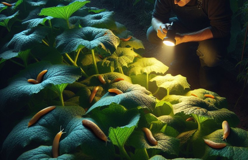 What time of day are slugs most active in cucumber gardens?